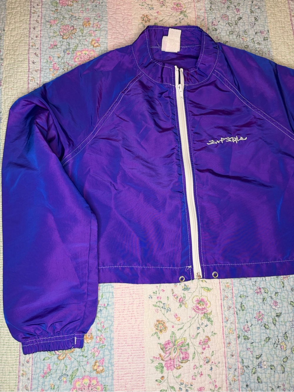 VTG 90s Y2K Surf Style Purple Iridescent Windbreaker Jacket & Board Shorts SM - Picture 8 of 15